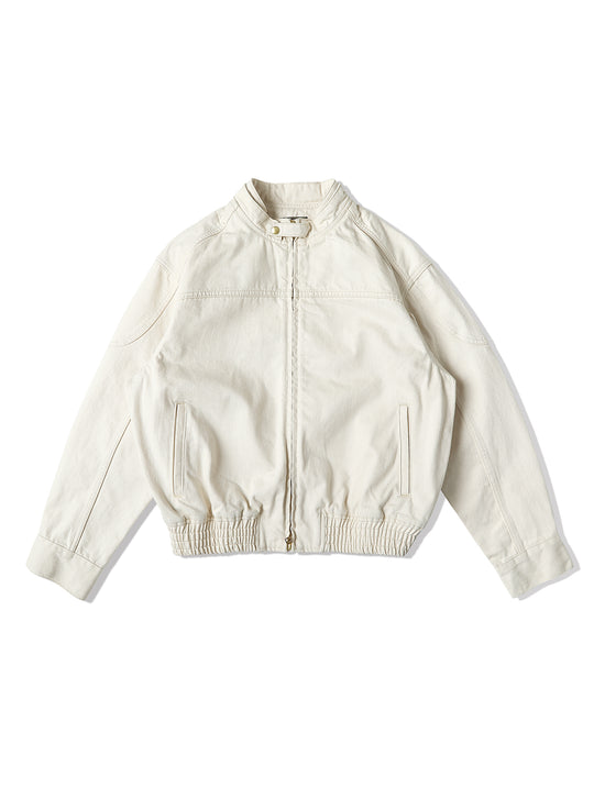 Motorcycle-Style White Denim Harrington Jacket