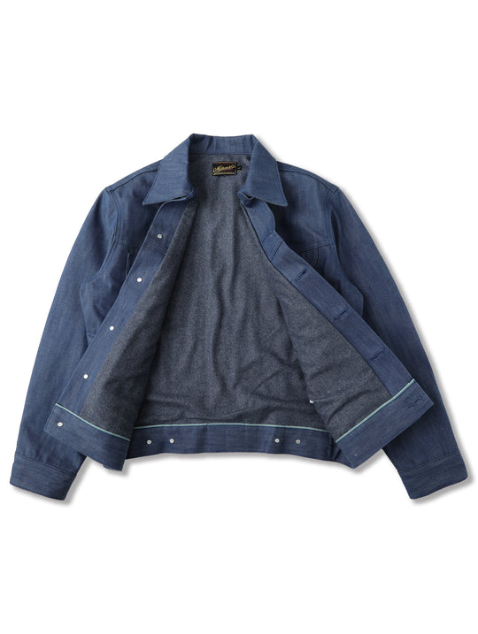 Claessen™ Blue "Planetary Tears Blue" Selvedge Denim Wool-Blend Lined Cruiser Jacket