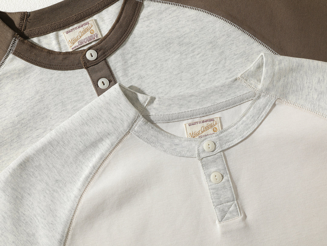 230-gram Double-yarn Henley shirt-Light Grey