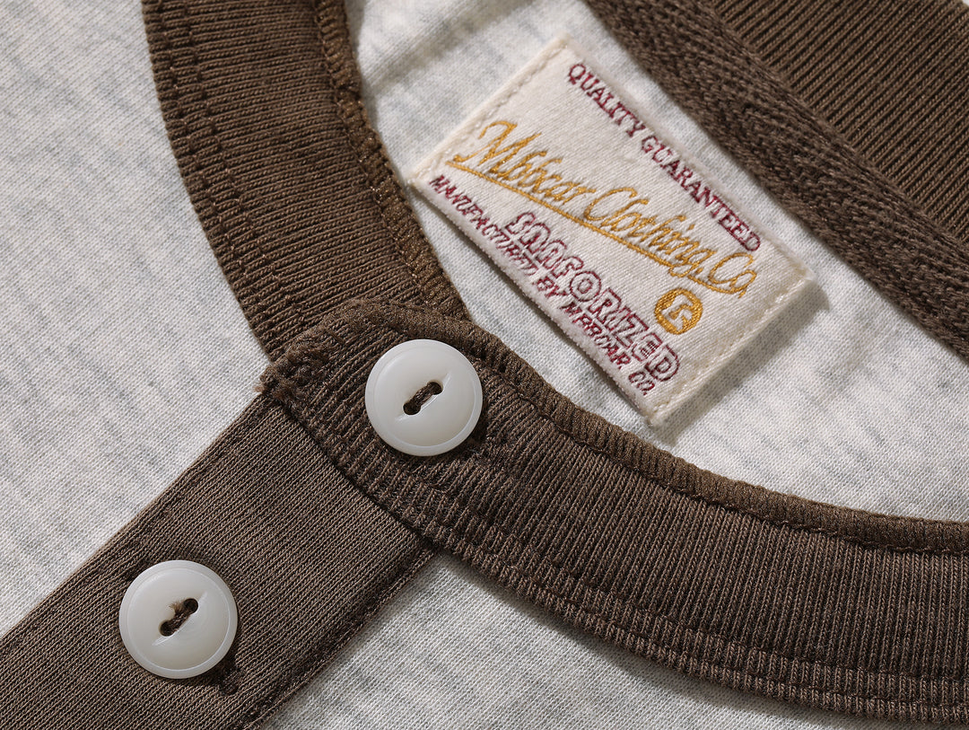 230-gram Double-yarn Henley shirt-Light Grey