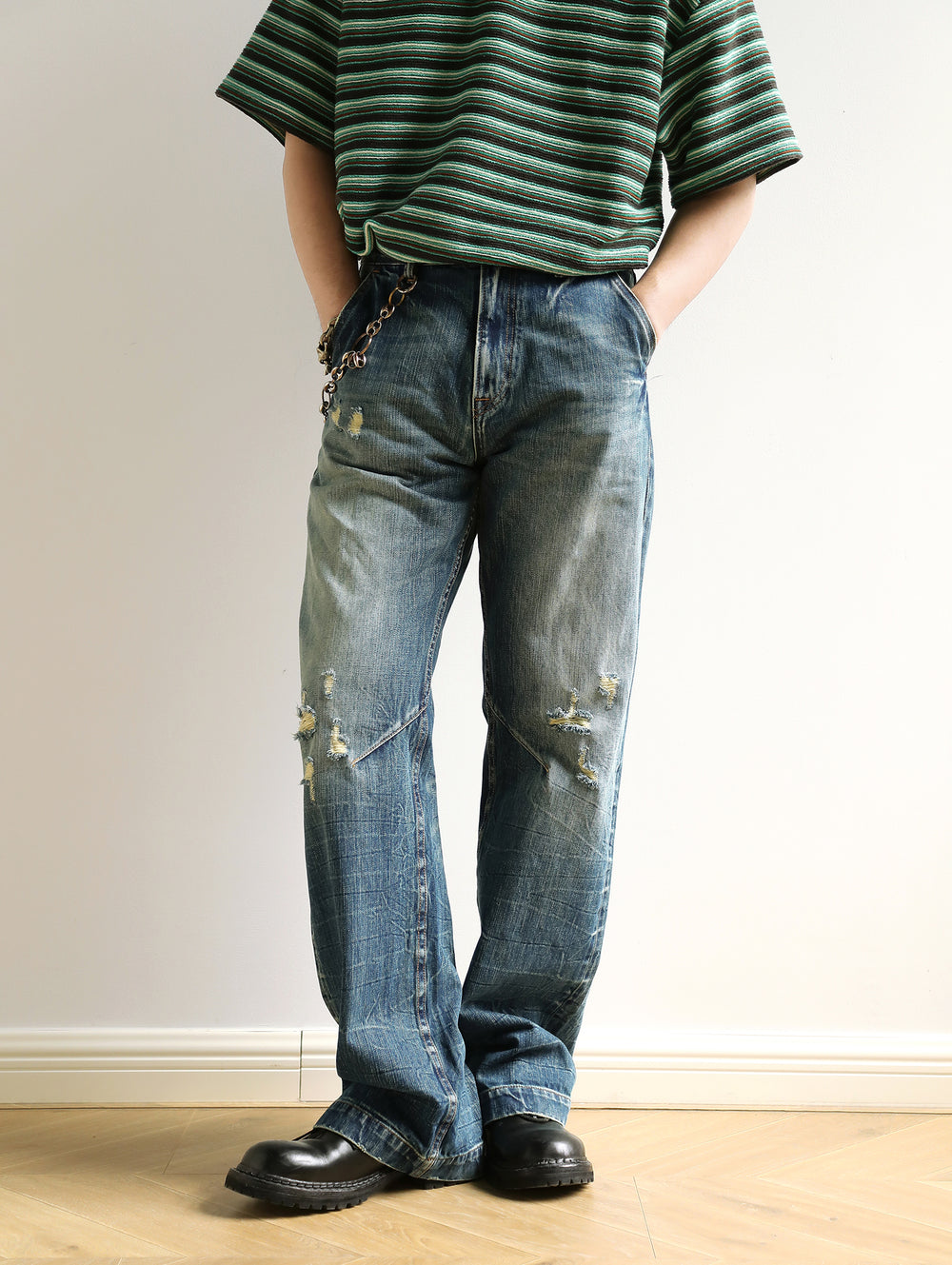 Tie-dye Distressed Ripped Washed Wide-Leg jeans
