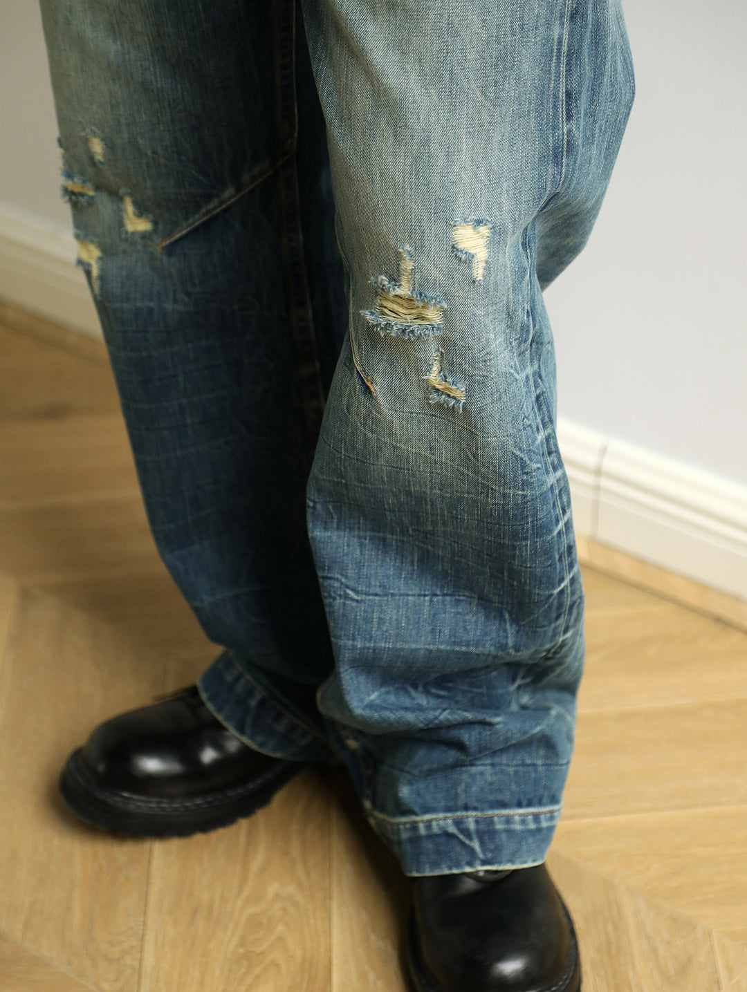 Tie-dye Distressed Ripped Washed Wide-Leg jeans