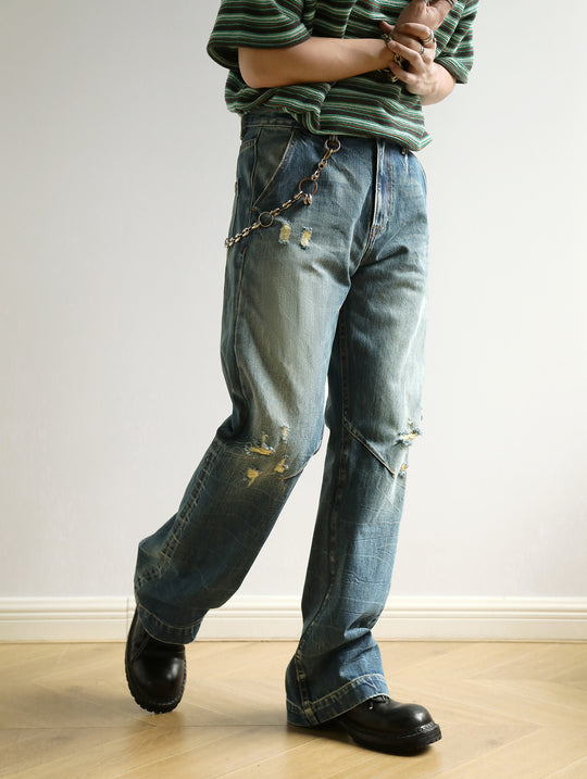 Tie-dye Distressed Ripped Washed Wide-Leg jeans