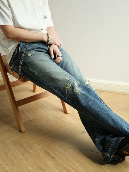 Tie-dye Distressed Ripped Washed Wide-Leg jeans