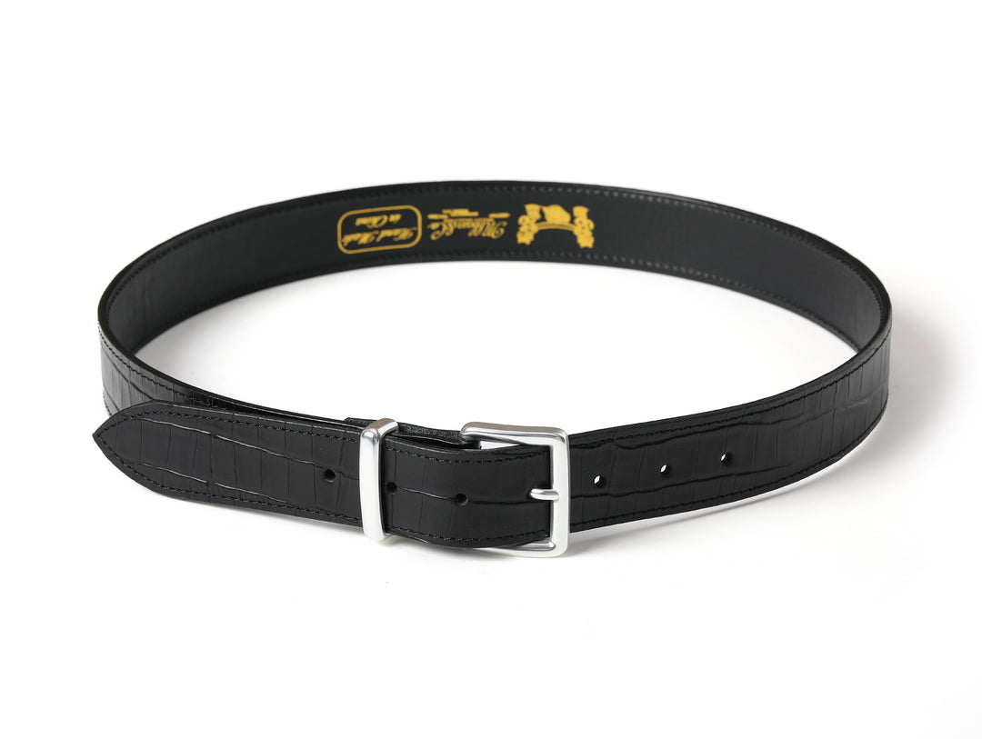 Alligator Bamboo-joint Patterned Embossed Square Buckle Belt-Black