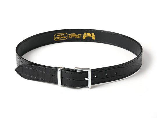 Alligator Bamboo-joint Patterned Embossed Square Buckle Belt-Black