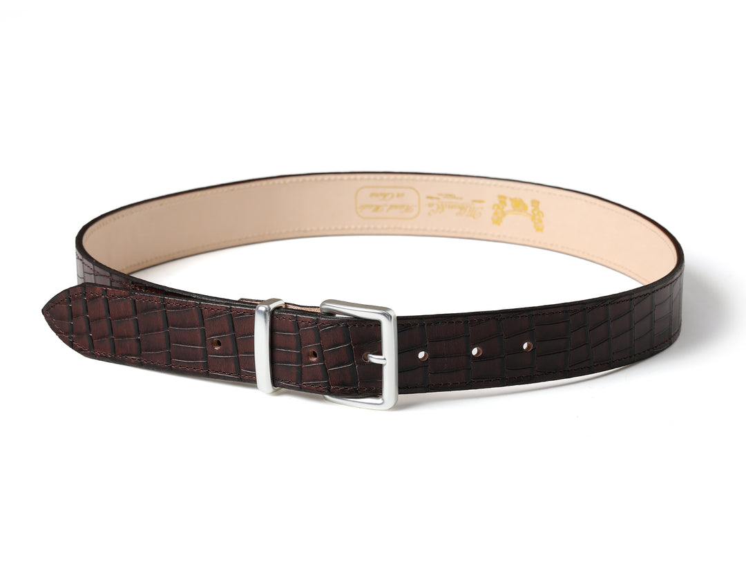 Alligator Bamboo-joint Patterned Embossed Square Buckle Belt-Brown