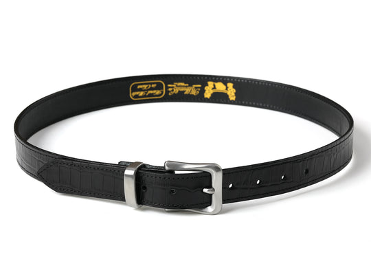 Alligator Bamboo-joint Patterned Embossed Belt-Stainless Steel Buckle-Black