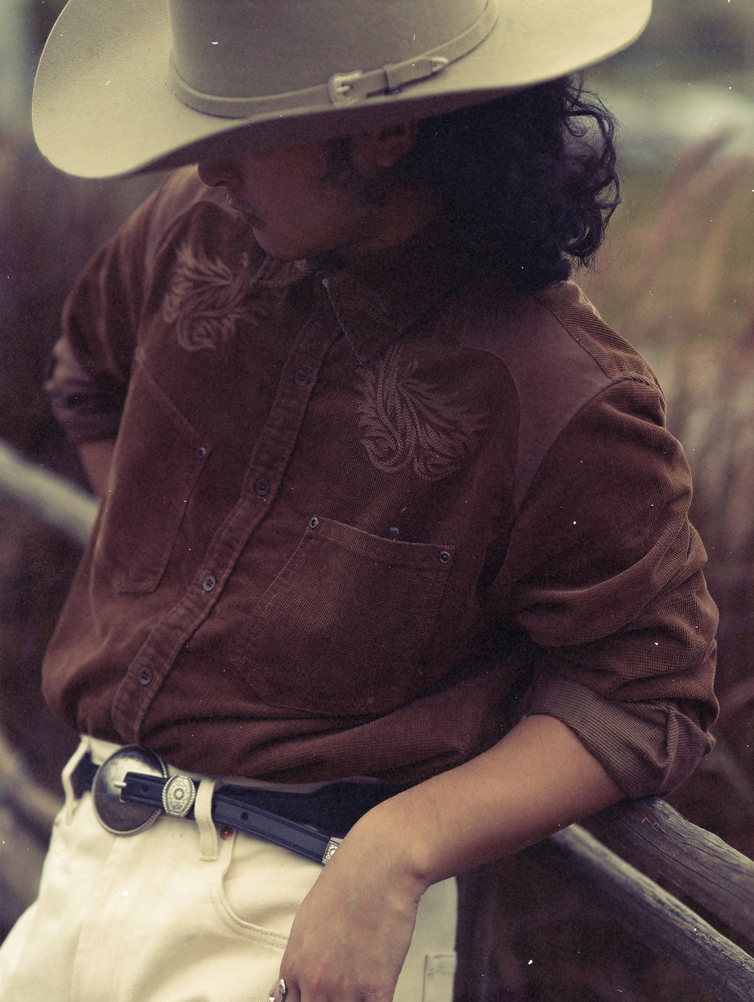 Western Series Paisley Embroidered Corduroy Shirt
