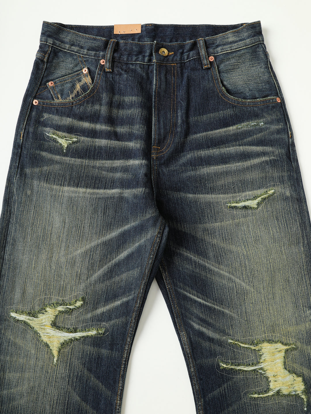Xizang Collection Yellow Prayer Flag Core Washed Denim Wide-Leg jeans