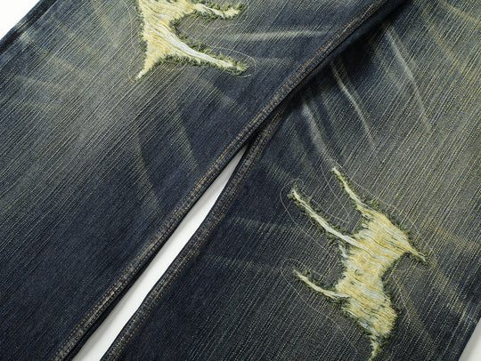 Xizang Collection Yellow Prayer Flag Core Washed Denim Wide-Leg jeans