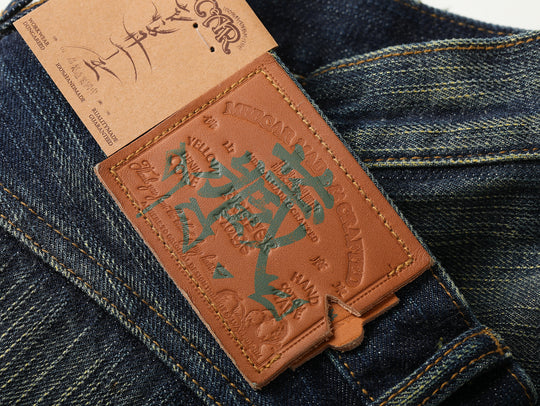 Xizang Collection Yellow Prayer Flag Core Washed Denim Wide-Leg jeans