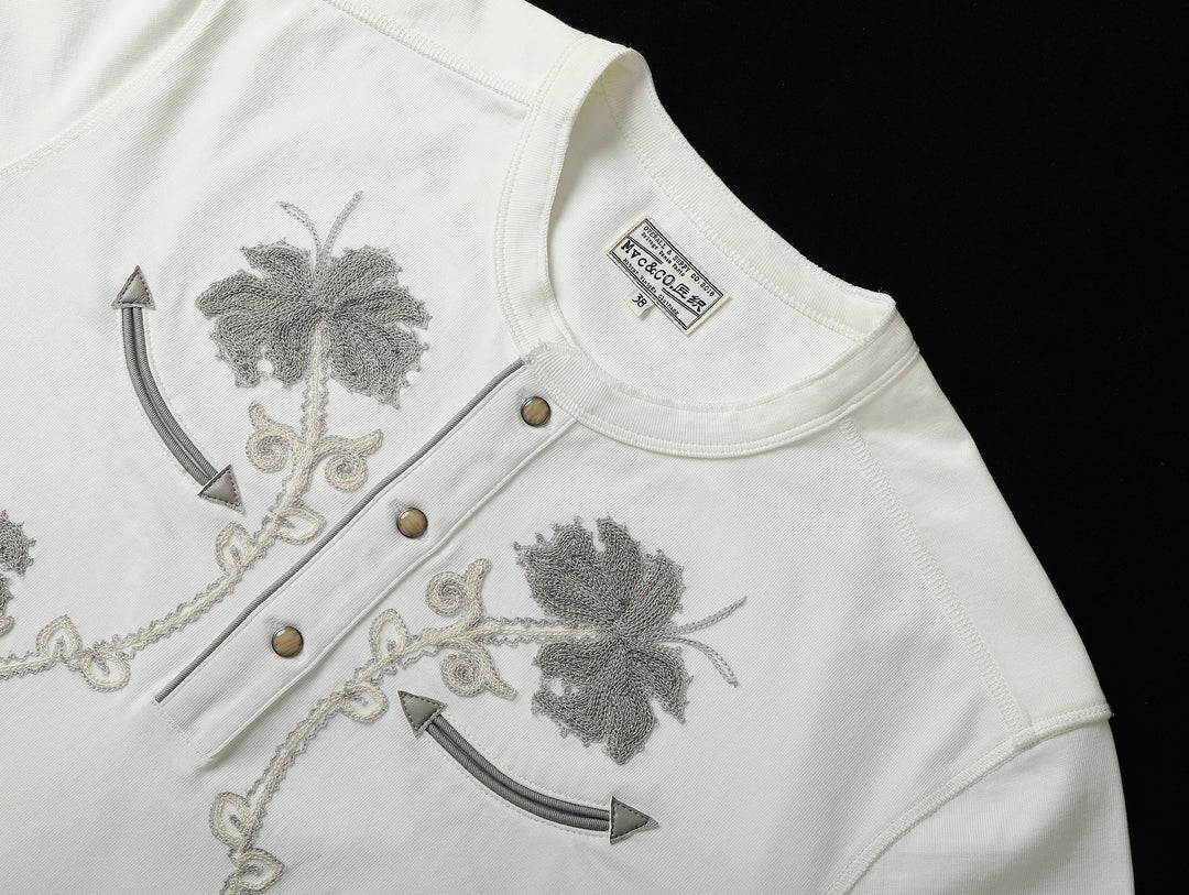 Mvc&Co. Desert Lily Embroidered Henley shirt