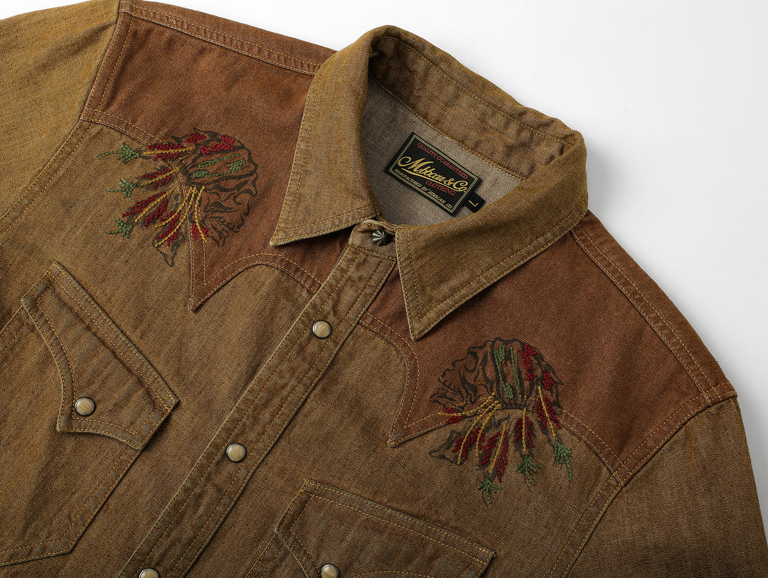 Western Series Headdress Panel Washed & Distressed Embroidered shirt