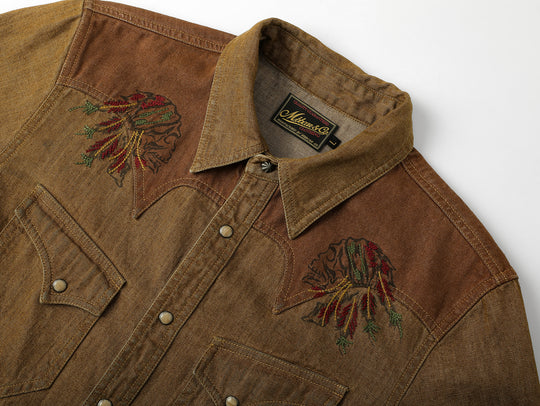 Western Series Headdress Panel Washed & Distressed Embroidered shirt