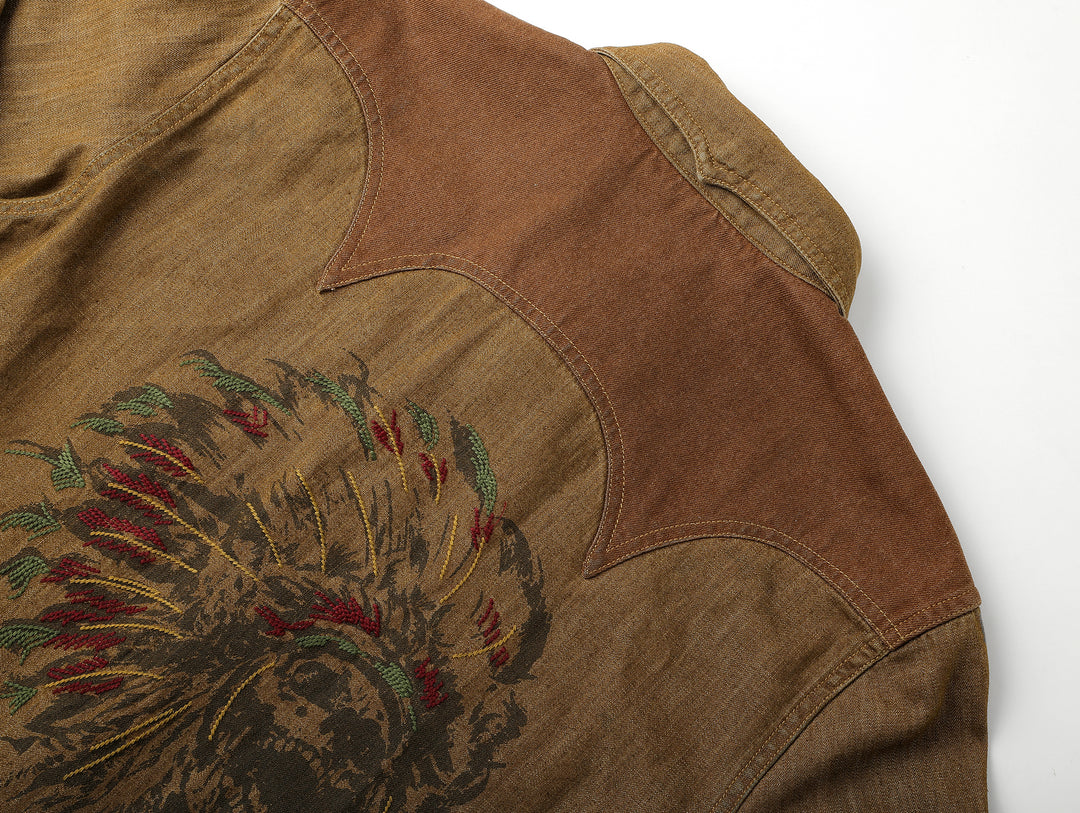 Western Series Headdress Panel Washed & Distressed Embroidered shirt