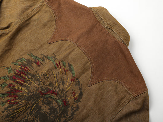 Western Series Headdress Panel Washed & Distressed Embroidered shirt