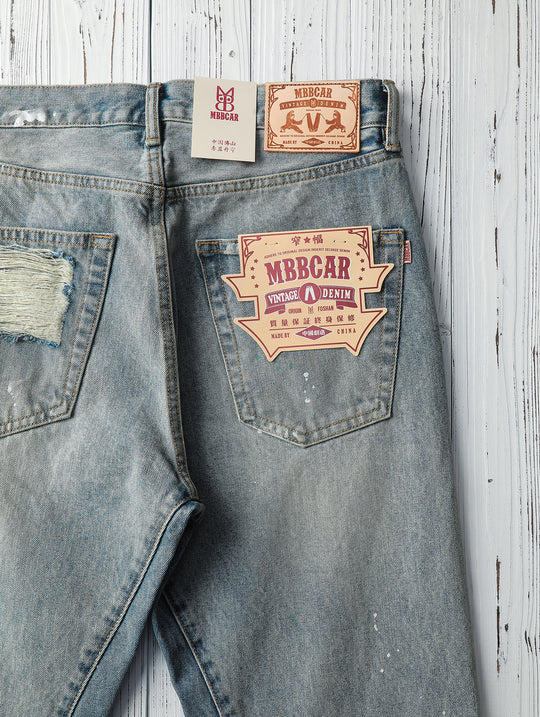 Destroyed Wash Patchworked Selvedge Denim Flared jeans