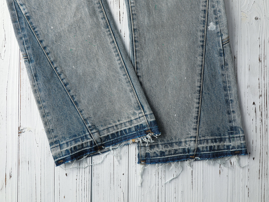 Destroyed Wash Patchworked Selvedge Denim Flared jeans