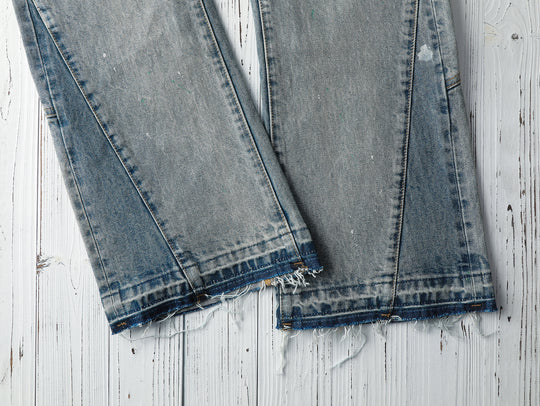 Destroyed Wash Patchworked Selvedge Denim Flared jeans