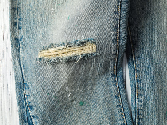 Destroyed Wash Patchworked Selvedge Denim Flared jeans