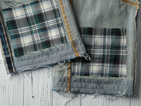 Destroyed Wash Patchworked Selvedge Denim Flared jeans
