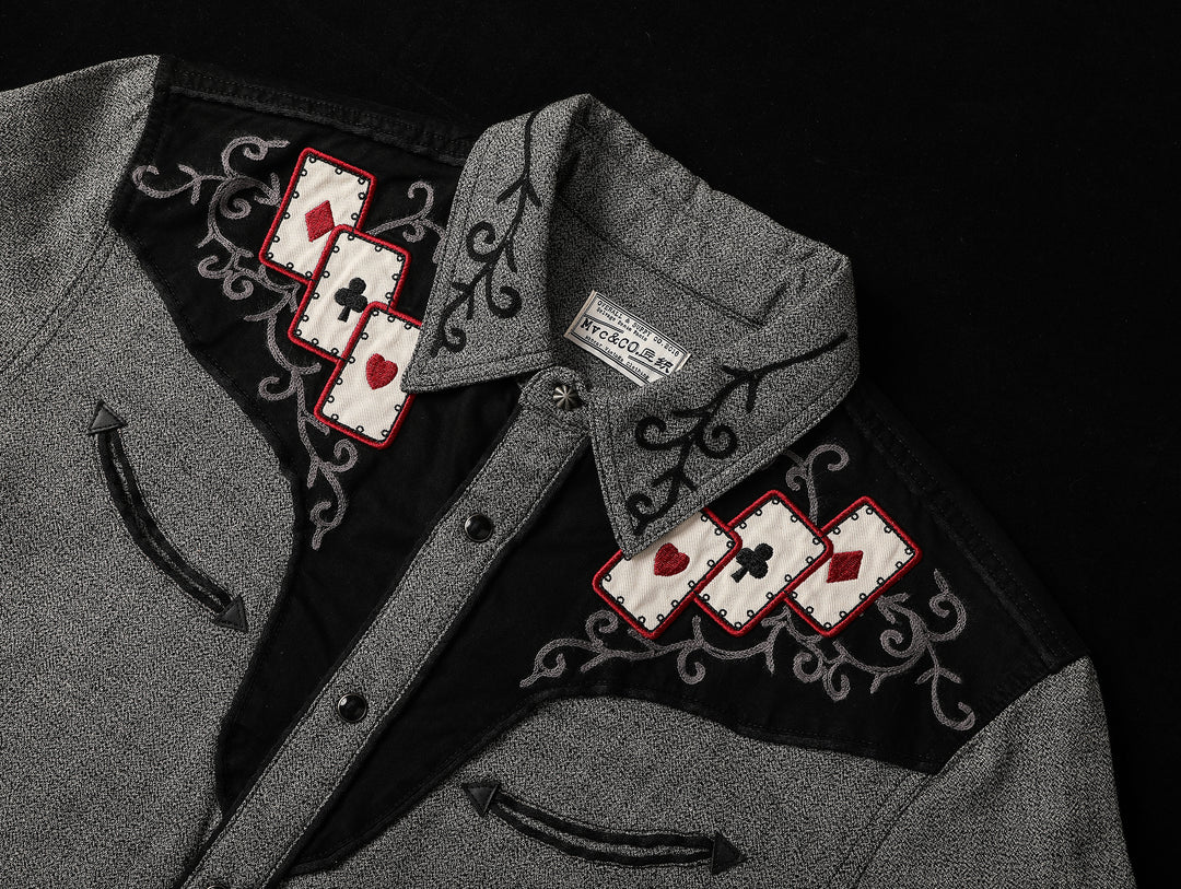 Mvc&Co. Gambler Card Pattern Embroidered Shirt