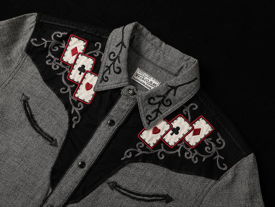 Mvc&Co. Gambler Card Pattern Embroidered Shirt