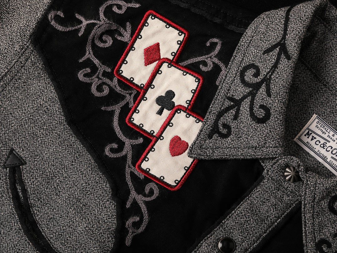 Mvc&Co. Gambler Card Pattern Embroidered Shirt