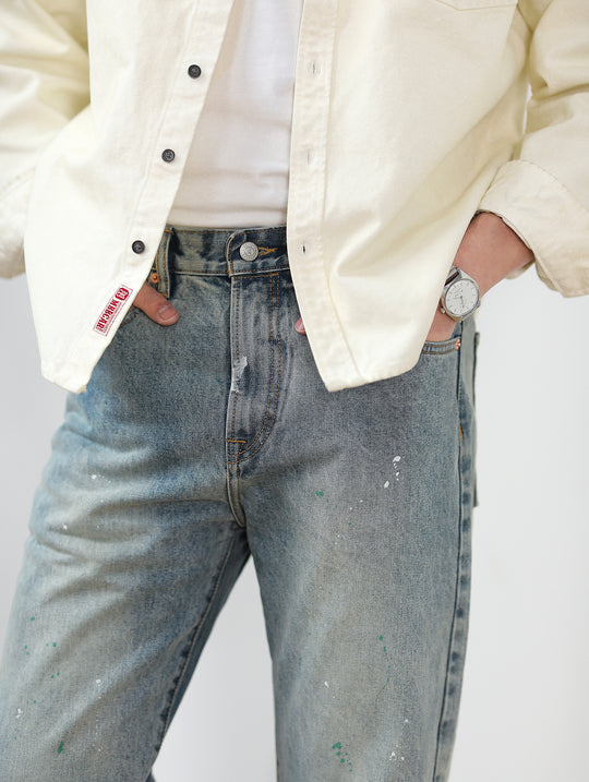 Destroyed Wash Patchworked Selvedge Denim Flared jeans