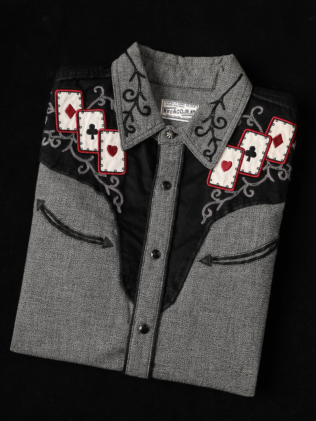 Mvc&Co. Gambler Card Pattern Embroidered Shirt