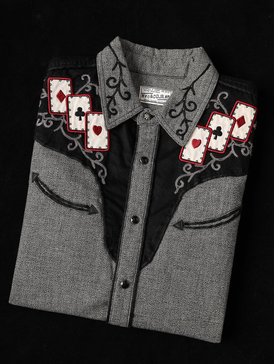 Mvc&Co. Gambler Card Pattern Embroidered Shirt