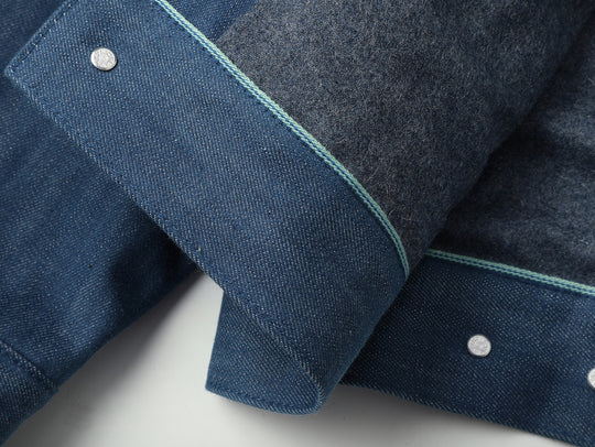Claessen™ Blue "Planetary Tears Blue" Selvedge Denim Wool-Blend Lined Cruiser Jacket
