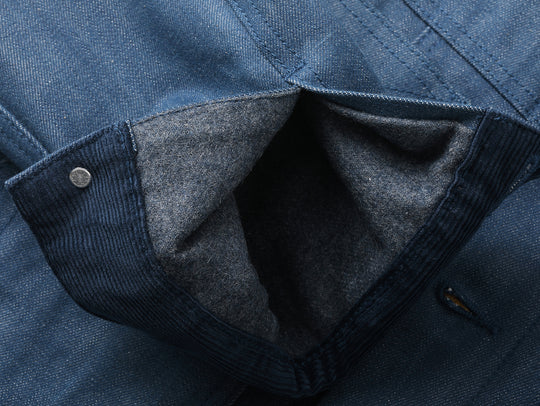 Claessen™ Blue "Planetary Tears Blue" Selvedge Denim Wool-Blend Lined Cruiser Jacket