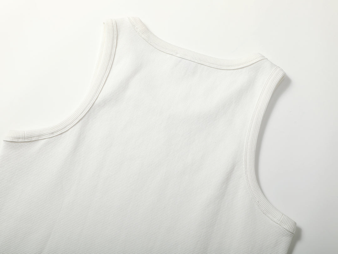Waffle Tank Top-White