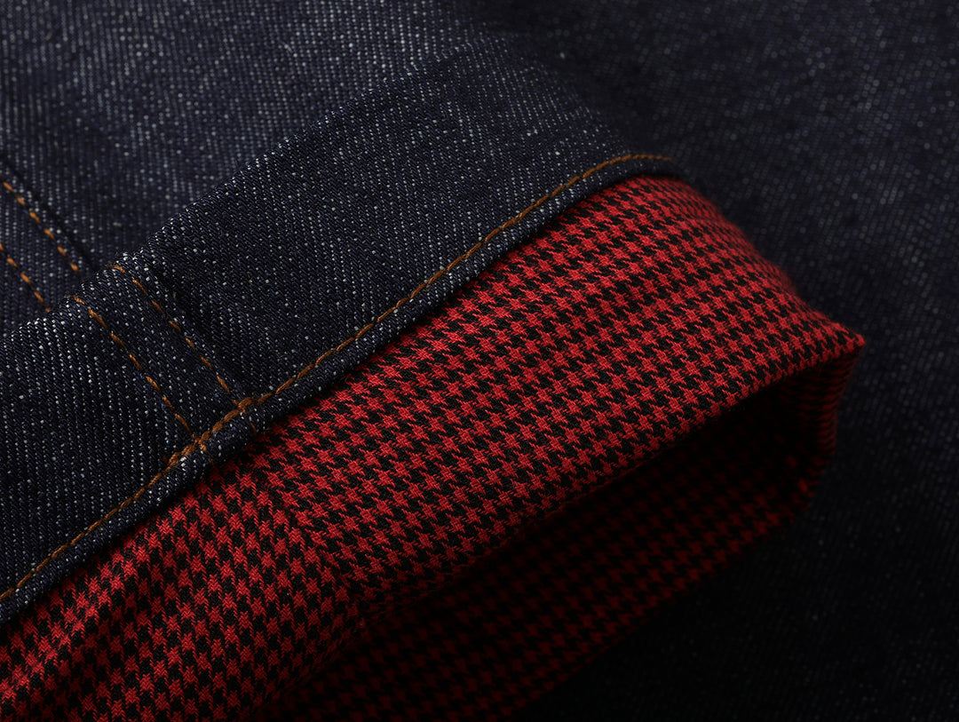 Western Series 14.9oz Houndstooth-Lined Selvedge Denim Wide-Leg jeans