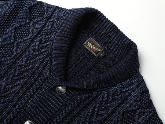Western Series Washed Indigo-Dyed Cable Sweater