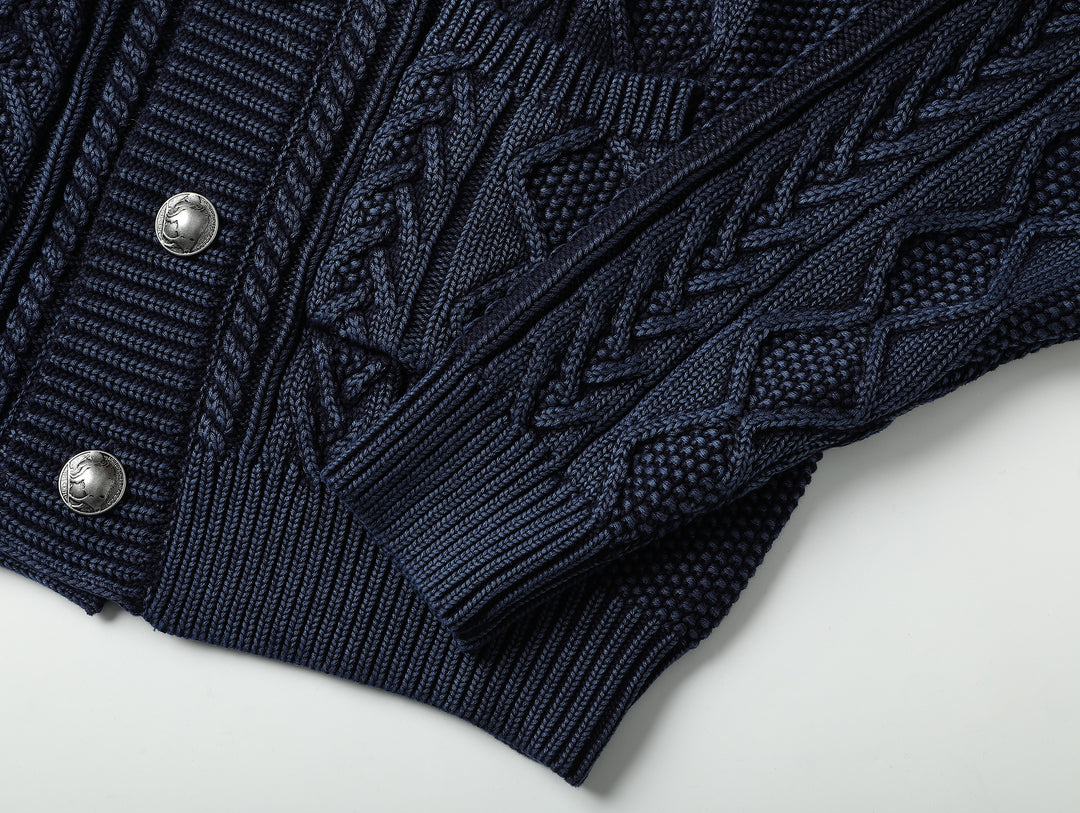 Western Series Washed Indigo-Dyed Cable Sweater