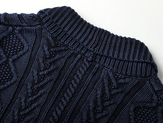 Western Series Washed Indigo-Dyed Cable Sweater