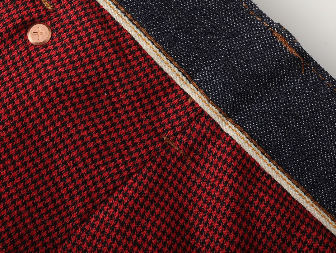 Western Series 14.9oz Houndstooth-Lined Selvedge Denim Wide-Leg jeans