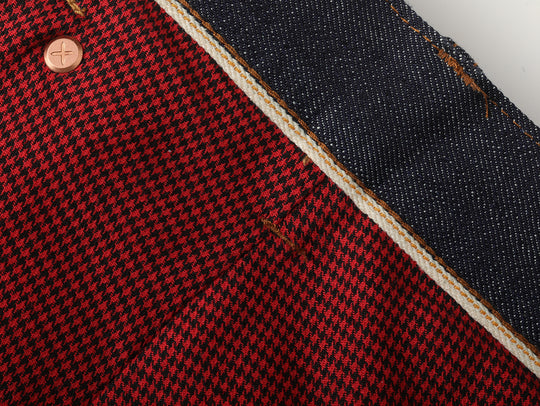 Western Series 14.9oz Houndstooth-Lined Selvedge Denim Wide-Leg jeans