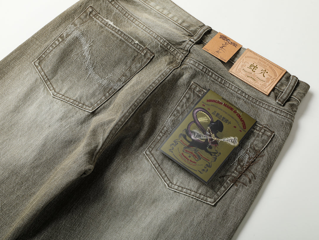 Snakepit 3D Tucked Wide-Leg Washed Denim Jeans