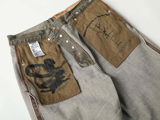 Snakepit 3D Tucked Wide-Leg Washed Denim Jeans