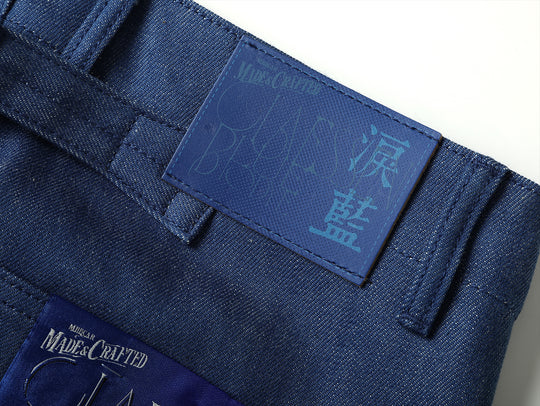 Claessen™ Blue "Planetary Tears Blue" Straight-Leg Fatigue jeans