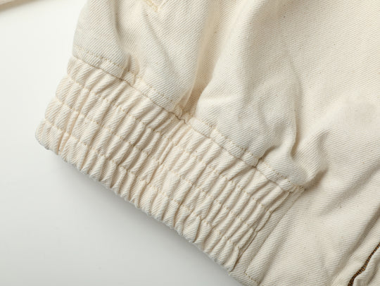 Motorcycle-Style White Denim Harrington Jacket