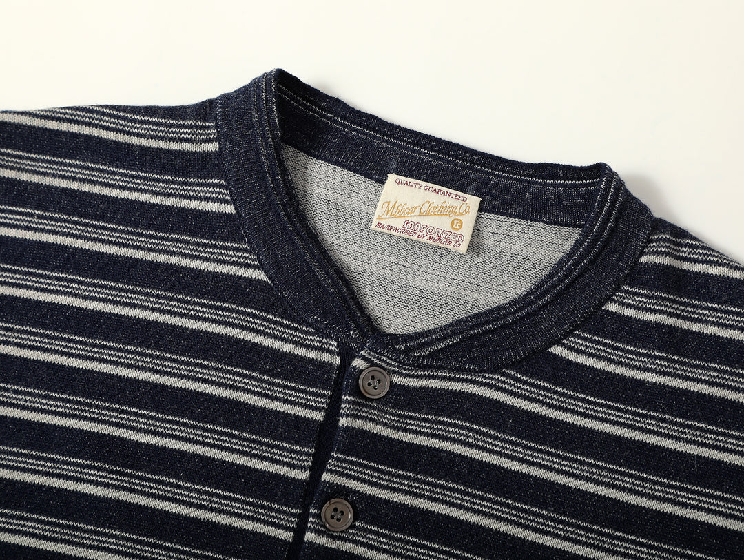 Henley Knitted Shirt-Navy Striped Heather