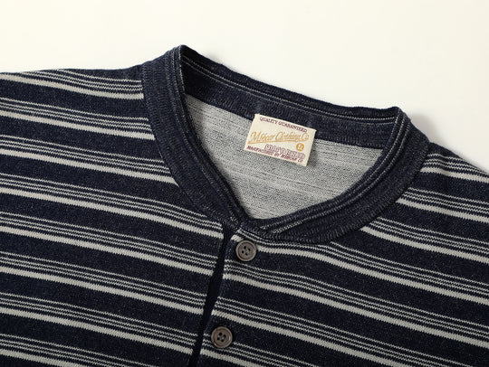 Henley Knitted Shirt-Navy Striped Heather