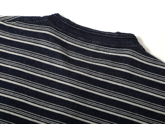Henley Knitted Shirt-Navy Striped Heather