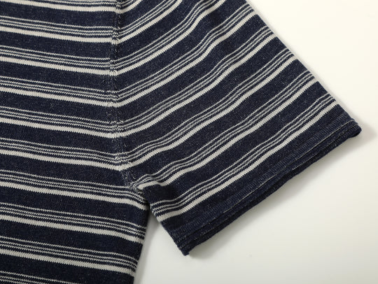 Henley Knitted Shirt-Navy Striped Heather