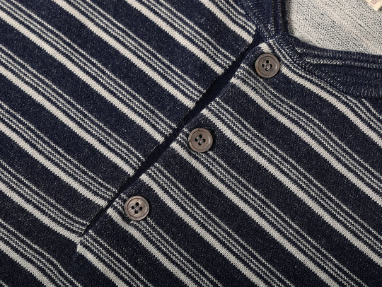 Henley Knitted Shirt-Navy Striped Heather